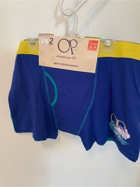 OP Ocean Pacific Men’s Boxer Briefs - Blue with Yellow Waistband